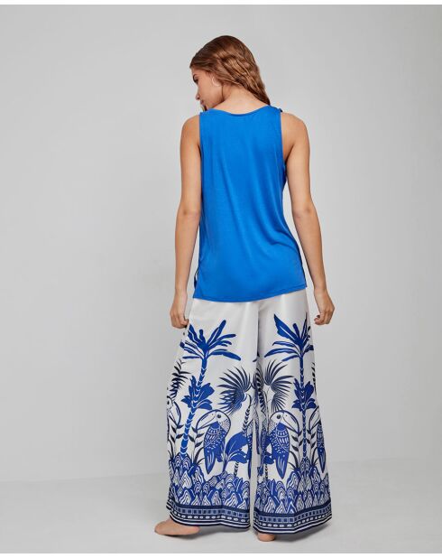 T-shirt bretelles tissu satiné bleu