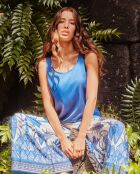 T-shirt bretelles tissu satiné bleu