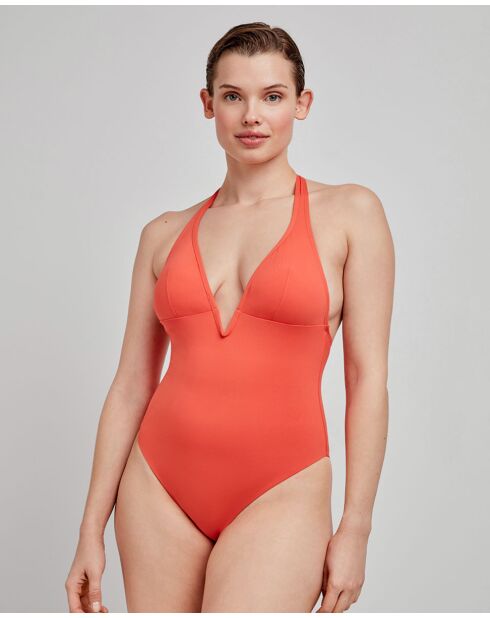 Maillot de bain à  col halter orange