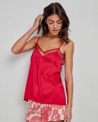 T-shirt bretelles tissu satiné bordeaux