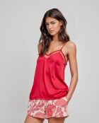 T-shirt bretelles tissu satiné bordeaux