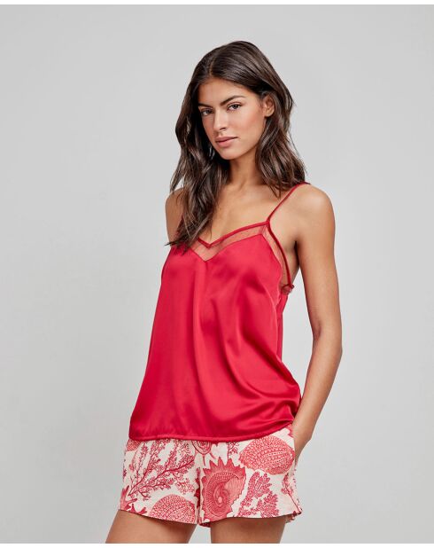 T-shirt bretelles tissu satiné bordeaux