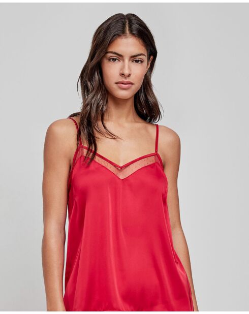 T-shirt bretelles tissu satiné bordeaux