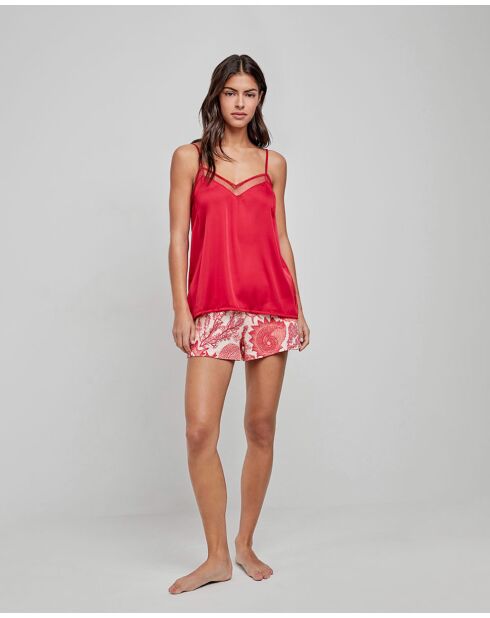 T-shirt bretelles tissu satiné bordeaux