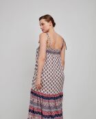 Mehrfarbig bedrucktes Riemchenkleid