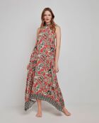 Midi-Maxikleid mit mehrfarbigem Aufdruck und Neckholder