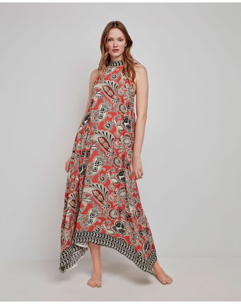 Midi-Maxikleid mit mehrfarbigem Aufdruck und Neckholder