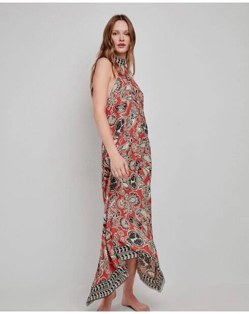 Midi-Maxikleid mit mehrfarbigem Aufdruck und Neckholder