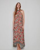 Midi-Maxikleid mit mehrfarbigem Aufdruck und Neckholder