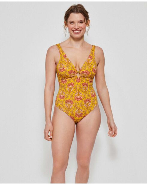 Maillot de bain sans armature en tissu ethnique multicolore