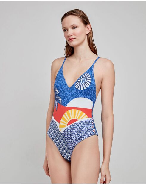 Maillot de bain à  encolure halter imprimé multicolore