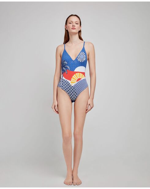 Maillot de bain à  encolure halter imprimé multicolore