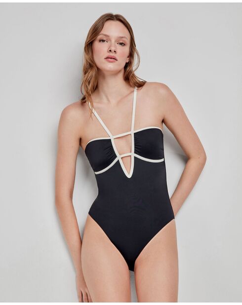 Maillot de bain bicolore avec mousse amovible noir