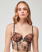 Bustier en tissu brodé de fleurs bonnets B et C noir
