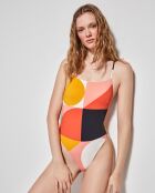 Maillot de bain avec coques amovibles à  imprimé géométrique multicolore