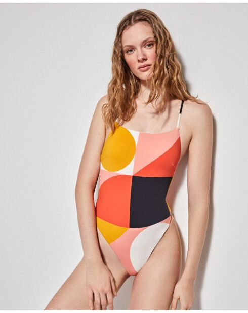 Maillot de bain avec coques amovibles à  imprimé géométrique multicolore