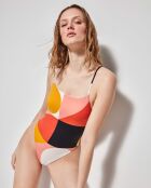 Maillot de bain avec coques amovibles à  imprimé géométrique multicolore