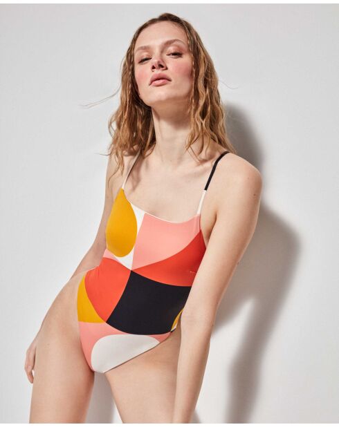 Maillot de bain avec coques amovibles à  imprimé géométrique multicolore
