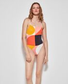 Maillot de bain avec coques amovibles à  imprimé géométrique multicolore