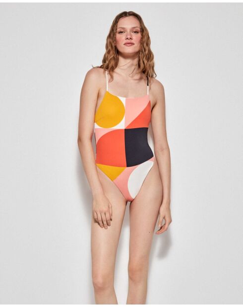 Maillot de bain avec coques amovibles à  imprimé géométrique multicolore