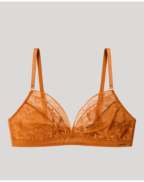 Soutien-gorge triangulaire sans armature et sans mousse en dentelle marron