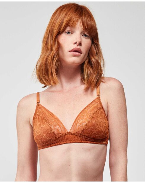 Soutien-gorge triangulaire sans armature et sans mousse en dentelle marron