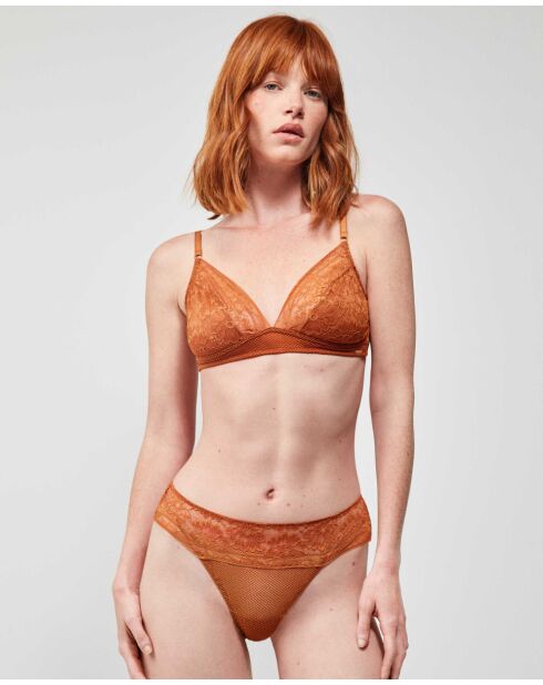 Soutien-gorge triangulaire sans armature et sans mousse en dentelle marron