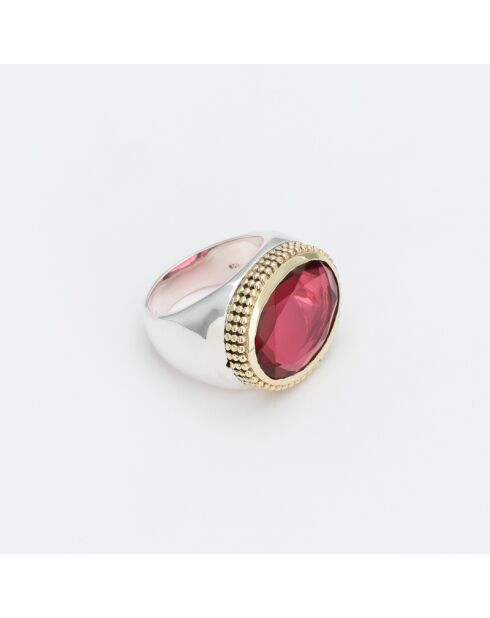 Bague en argent et laiton avec verre teinté rose