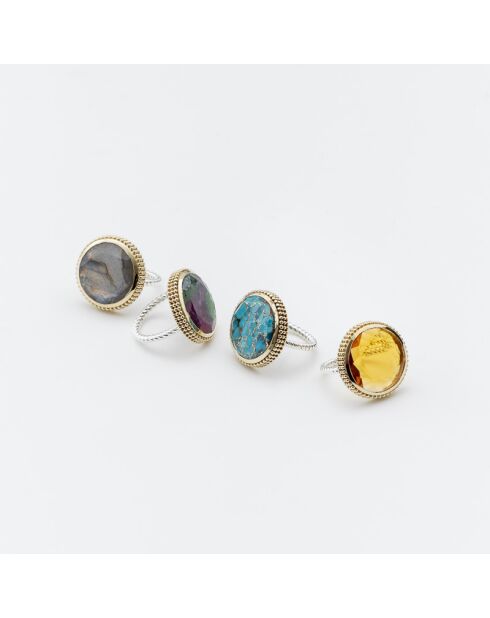 Ring aus Silber und Messing mit türkisfarbenem Kupfer