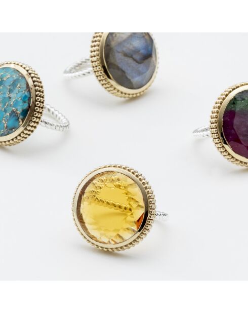 Ring aus Silber und Messing mit türkisfarbenem Kupfer