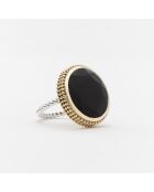 Anello in argento e ottone con onice nera R5994