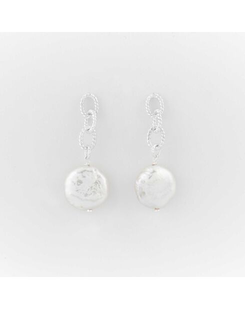 Silberne Hängeohrringe mit synthetischer weißer Perle