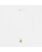 Halsketting in zilver en messing met Hanie groen getint glas