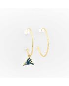 Ohrringe aus Silber und Messing Creolen mit blauem Paradiesvogel