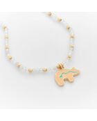 Goldenes Messingarmband Lachsbär, rosa Quarz