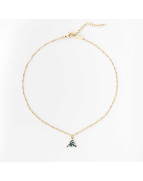 Blauwe paradijsvogel gouden koperen halsketting