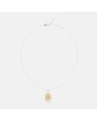 Halsketting in zilver en messing met Hanie blauw getint glas Topaz
