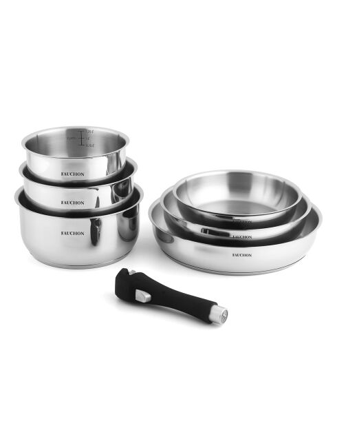 Batterie de cuisine amovible inox 18/8 induction - 7 pièces