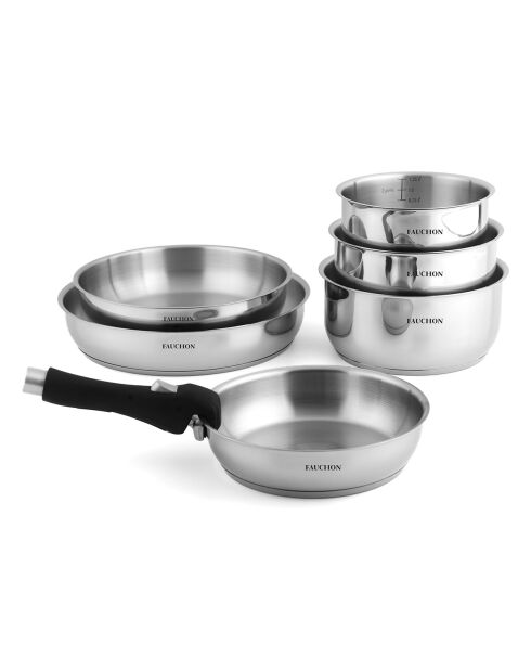 Batterie de cuisine amovible inox 18/8 induction - 7 pièces