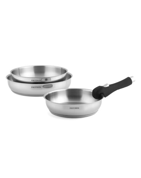 3 Poêles amovibles inox 18/8 induction - D.20/24/28 cm