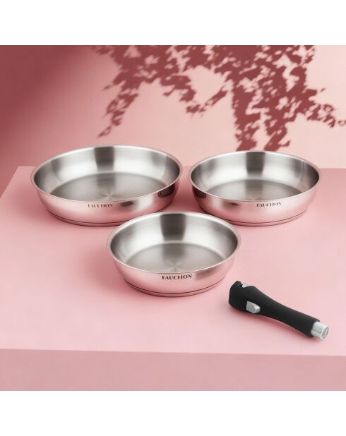 3 Poêles amovibles inox 18/8 induction - D.20/24/28 cm