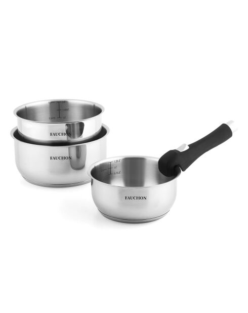 3 Casseroles amovibles inox 18/8 induction - D.16/18/20 cm