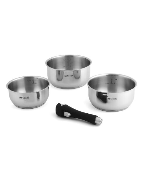 3 Casseroles amovibles inox 18/8 induction - D.16/18/20 cm