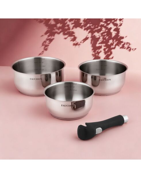 3 Casseroles amovibles inox 18/8 induction - D.16/18/20 cm