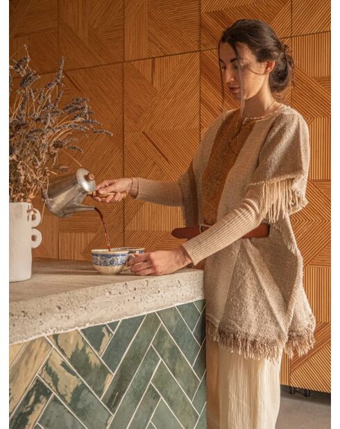 Beige korte poncho in Amerikaanse stijl - 72 cm