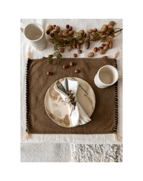 Set di 2 tovagliette in cotone e lino color bronzo - 45x38 cm