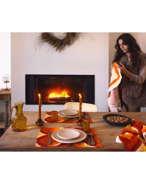 Set di 2 tovagliette arancioni in lino e cotone - 50x35 cm
