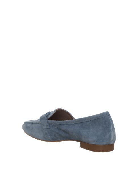 275-15 instappers van blauw fluweel in leer