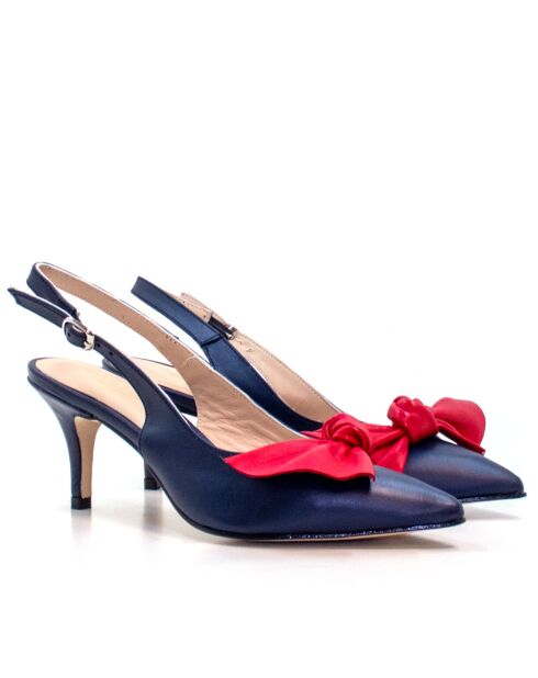 Donkerblauwe leren pumps van Dina - Hak: 6,5 cm