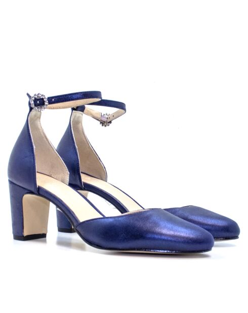 Xenia marineblauwe leren pumps - Hak: 6 cm